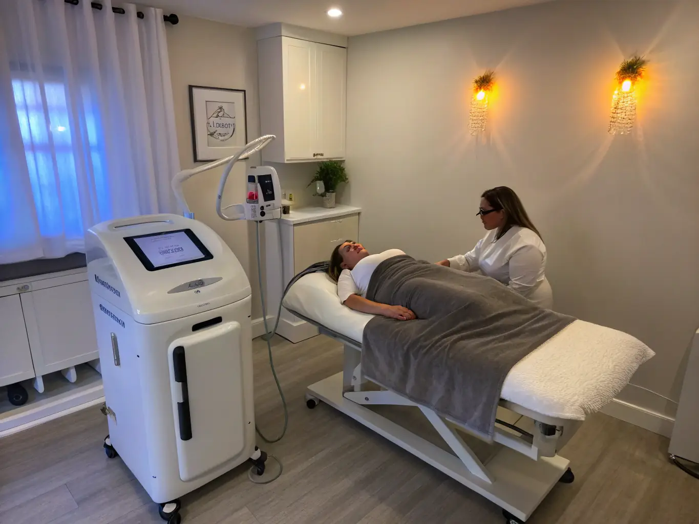 A person undergoing tattoo removal at BeautyLine Spa, with a laser gently fading the tattoo ink.