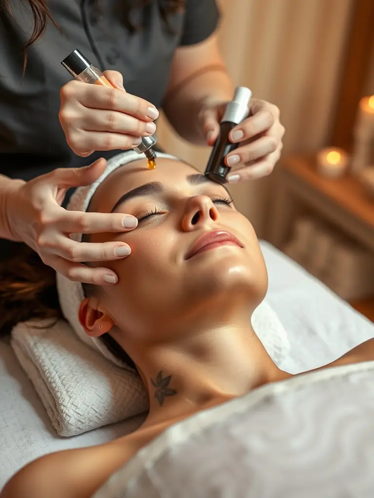 A serene image of a client receiving a facial, highlighting the relaxing atmosphere and skincare expertise at BeautyLine Spa.